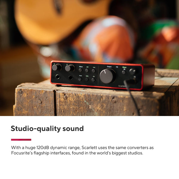 Focusrite Scarlett 2i2 Studio 4th Gen USB Audio Interface Bundle for the Songwriter with Condenser Microphone and Headphones for Recording, Streaming, and Podcasting