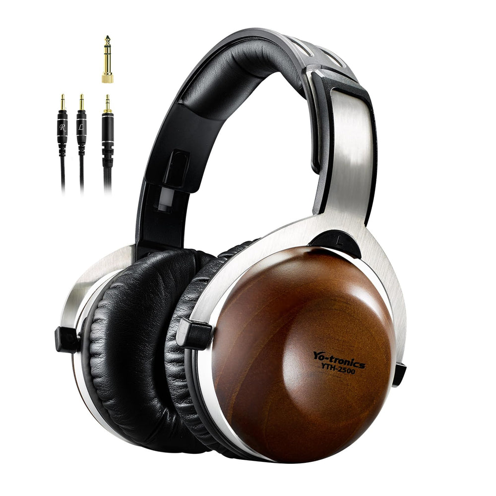 Y YO-TRONICS Over Ear Pine Wood Headphones, Hi-Res Audio with 50mm Dynamic Driver, Closed-Back, 3.5mm Wired Jack, DAC, Luxurious Silver Velour Earpads for Audiophiles, Podcasts, Home Audio Systems