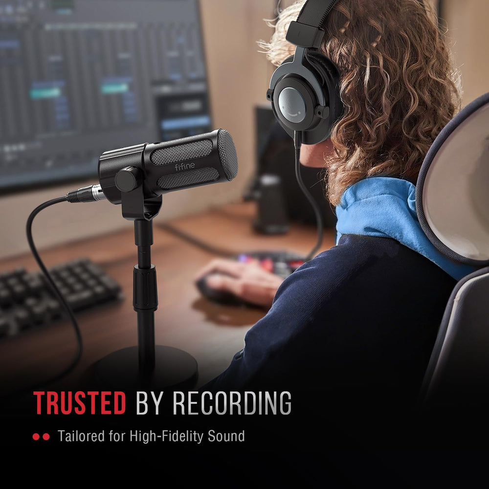 FIFINE XLR Dynamic Microphone, Studio Vocal Mic for Recording, All Metal XLR Podcast Microphone with Mid-Boost, Low-Cut Filter for Voice-Over, Compatible with Mixer/Audio Interface-AmpliTank TANK1