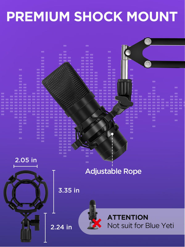 InnoGear Microphone Stand Mic Boom Arm for Blue Yeti HyperX QuadCast S SoloCast Snowball Fifine K669B and other Mic, with Shock Mount Windscreen Pop Filter Mic Clip Holder Cable Ties, Medium