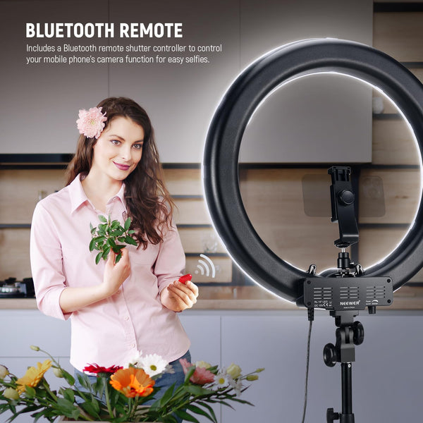 NEEWER 55W 18"/45cm Ring Light Kit [New Version], 5600K Dimmable LED Ringlight Tripod Stand Phone Holder for iPhone Selfie Makeup Lash Tattoo Studio Photo Video Recording Photography Lighting, RL-18