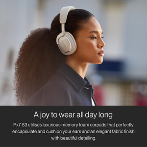 Bowers & Wilkins Px7 S3 Over-Ear Headphones, High-Resolution Sound, Comfortable Fit, Bluetooth, Active Noise Cancelling & Transparency Mode, 30-Hour Playtime, Quick Charge Support, Canvas White