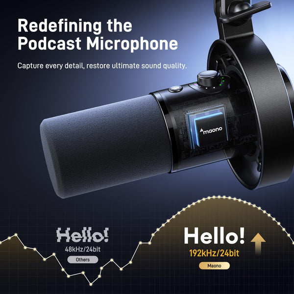MAONO Dynamic Microphone-XLR USB Podcast Recording Mic: for Vocal Recording, Content Creation, Home Studio, Voiceover, with 192kHz/24bit, Noise Reduction, Mic Gain, Monitoring, Mute (PD300X)