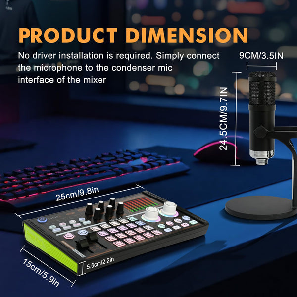 POWERFUEL Podcast Equipment Bundle DJ18 Live Sound Card with 4 Voice Changer, BM-800 Mircophone & Fill Light Recording Studio Kit for PC/Smartphone Podcasting, Gaming, Singing, Streaming