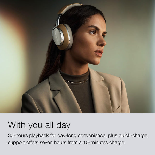 Bowers & Wilkins Px8 Over-Ear Wireless Headphones, Advanced Active Noise Cancellation, Luxurious Materials, 30-Hour Battery Life, 15-Min Quick Charging, Tan