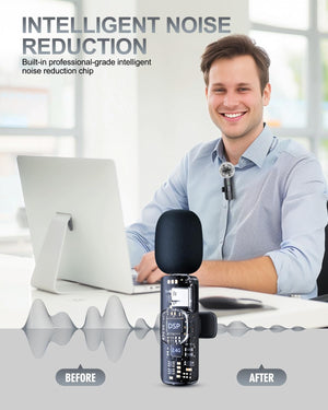 PQRQP 3 in 1 Professional Wireless Lavalier Microphone for iPhone, Android, Camera, Wireless Microphones, Mini Microphone, Crystal Clear Sound Quality for Recording, Live Streaming, Microphone Clips