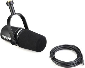 Shure MV7i Smart Microphone with Built-in Audio Interface and Low Profile Mic Stand - Podcast & Musician Mic with 2 Channels, XLR and 1/4", USB-C for Mac/PC/Phone, and Advanced DSP Features