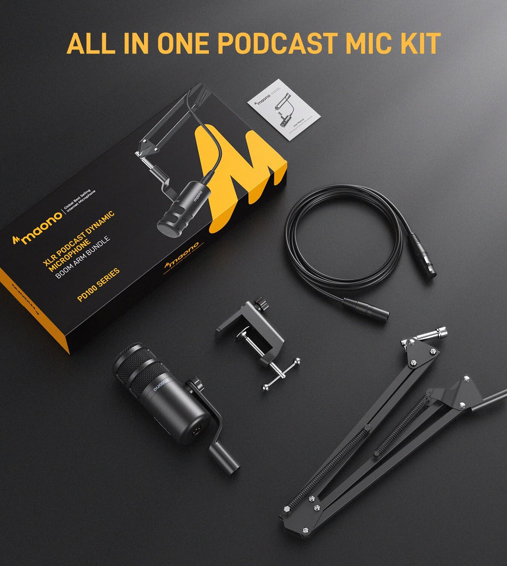 MAONO XLR Podcast Dynamic Microphone, Cardioid Studio Mic with Boom Arm for Vocal Recording,Streaming,Gaming, Voice Isolation Technology, Metal Mic, Works for Audio Interface, Mixer-PD100S