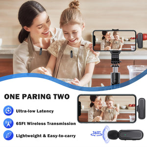 2 Pack Wireless Lavalier Microphone for iPhone iPad Android PC with Charging Case, Noise Reduction Clip On Lapel Mic for Video Recording, Vlogging, YouTube, Interview, Live Streaming