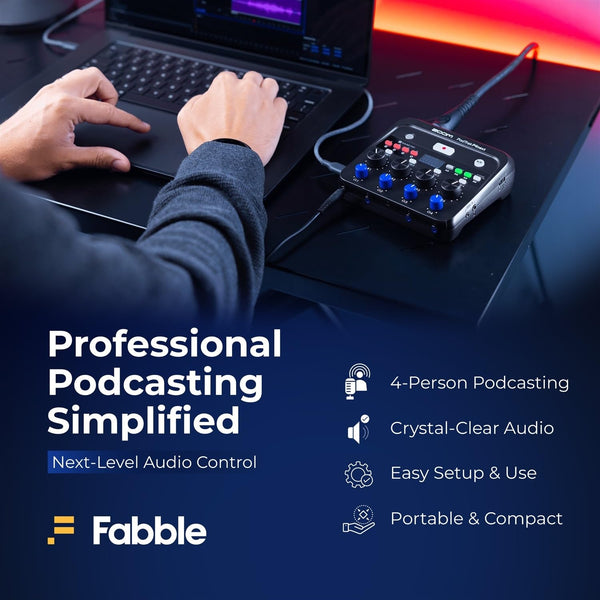 Zoom PodTrak P4next Podcast Recorder Bundle with R21 Microphones, SR350 Headphones, Adjustable Desktop Mic Stands, 64GB microSDXC Card, XLR Cables, and Battery Charger