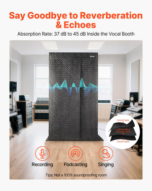 VEVOR Portable Vocal Booth, 6.56 ft Height, Pro-Grade Recording Studio with Travel Bag, Mobile Tablet Stand, Thickened Soundproofing, Sound Isolation Booth for Echo-Free Vocals, Podcasts, Voiceovers