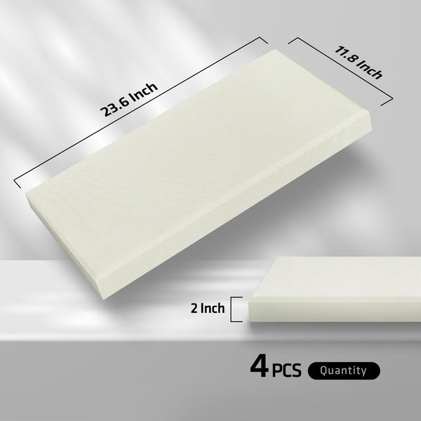UMIACOUSTICS 4 PCS Acoustic Wall Panels, 2“ Thick 23.6" x 11.8" Fiberglass Recording Studio Acoustical Treatments Panels, Self-adhesive Sound Absorbing Panels for Studios, Office, Home Theater. Beige