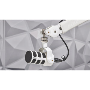 Rode PodMic Cardioid Dynamic Broadcast Microphone (White, Pair) with 2X DS2 Desktop Stand, 2X Monitoring Headphones and 2X XLR Cables