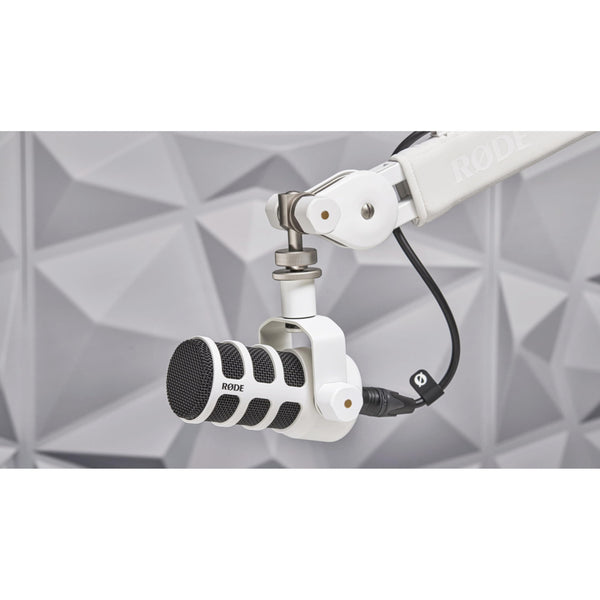 Rode PodMic Cardioid Dynamic Broadcast Microphone (White, Pair) with 2X DS2 Desktop Stand, 2X Monitoring Headphones and 2X XLR Cables