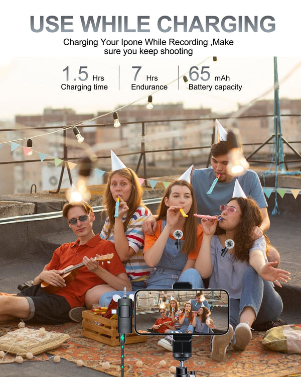 PQRQP 3 in 1 Professional Wireless Lavalier Microphone for iPhone, Android, Camera, Wireless Microphones, Mini Microphone, Crystal Clear Sound Quality for Recording, Live Streaming, Microphone Clips