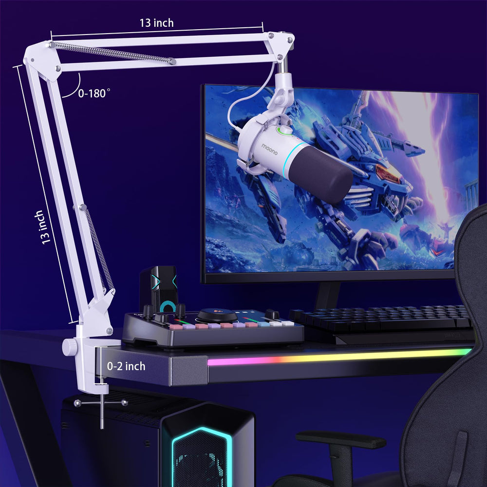 MAONO XLR/USB Dynamic Microphone Kit, RGB Podcast Mic with Software, Mute, Gain Knob, Volume Control, Boom Arm for Streaming, Gaming, Voice-Over, Recording-PD200XS White