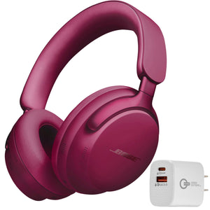 Bose QuietComfort Ultra Wireless Noise Cancelling Headphones with Spatial Audio, Over-The-Ear Headphones with Mic, Up to 24 Hours of Battery + Green Extreme 20W 2-Port Wall Charger (Deep Plum)