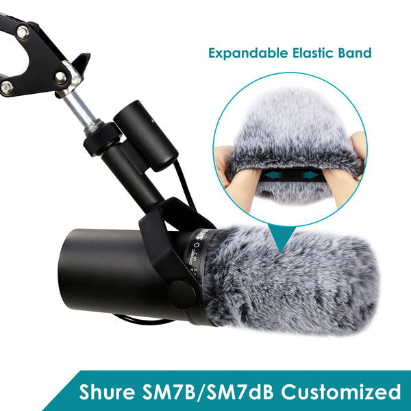 YOUSHARES SM7B Pop Filter for Shure Mic, Furry Windscreen Muff Compatible with Shure SM7B, SM7dB Dynamic Vocal Microphone. (Gray)