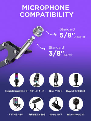 InnoGear Boom Arm Microphone Mic Stand for Blue Yeti HyperX QuadCast SoloCast Snowball Fifine Shure SM7B and other Mic, Large