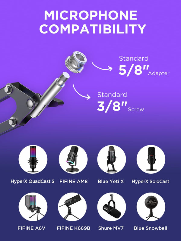 InnoGear Boom Arm Microphone Mic Stand for Blue Yeti HyperX QuadCast SoloCast Snowball Fifine Shure SM7B and other Mic, Large