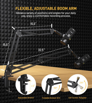 MAONO XLR Podcast Dynamic Microphone, Cardioid Studio Mic with Boom Arm for Vocal Recording,Streaming,Gaming, Voice Isolation Technology, Metal Mic, Works for Audio Interface, Mixer-PD100S