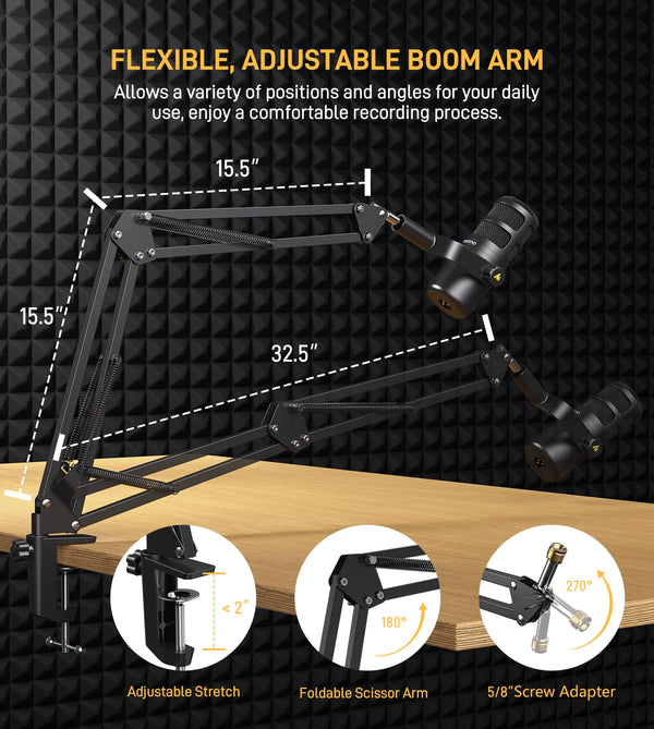 MAONO XLR Podcast Dynamic Microphone, Cardioid Studio Mic with Boom Arm for Vocal Recording,Streaming,Gaming, Voice Isolation Technology, Metal Mic, Works for Audio Interface, Mixer-PD100S