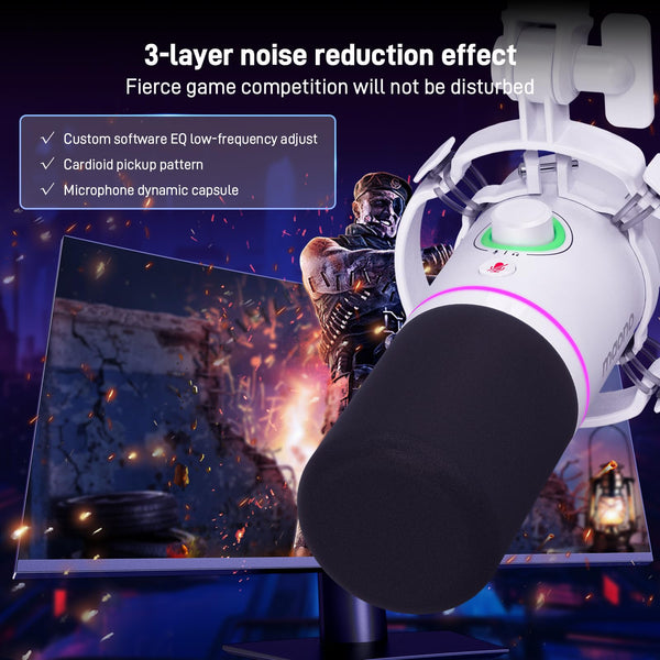 MAONO XLR/USB Dynamic Microphone Kit, RGB Podcast Mic with Software, Mute, Gain Knob, Volume Control, Boom Arm for Streaming, Gaming, Voice-Over, Recording-PD200XS White