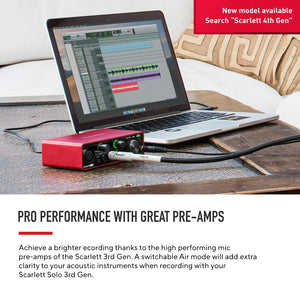 Focusrite Scarlett Solo 3rd Gen USB Audio Interface, for the Guitarist, Vocalist, Podcaster or Producer ? High-Fidelity, Studio Quality Recording, and All the Software You Need to Record