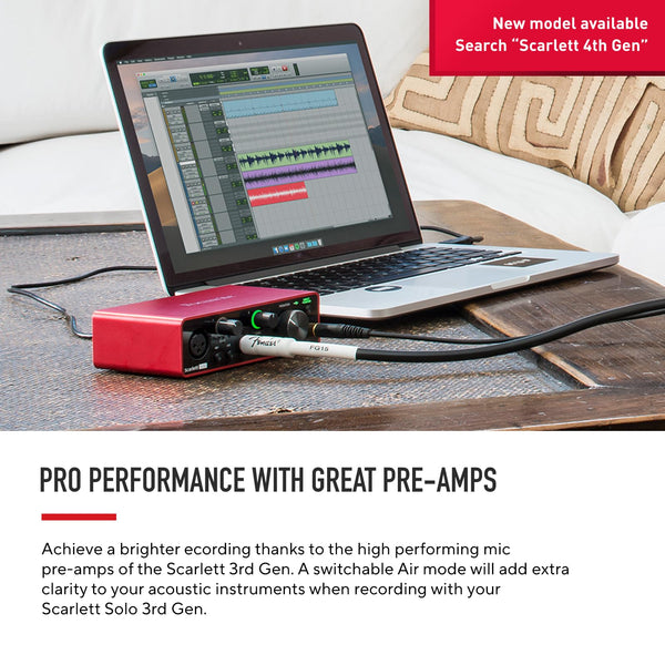 Focusrite Scarlett Solo 3rd Gen USB Audio Interface, for the Guitarist, Vocalist, Podcaster or Producer ? High-Fidelity, Studio Quality Recording, and All the Software You Need to Record