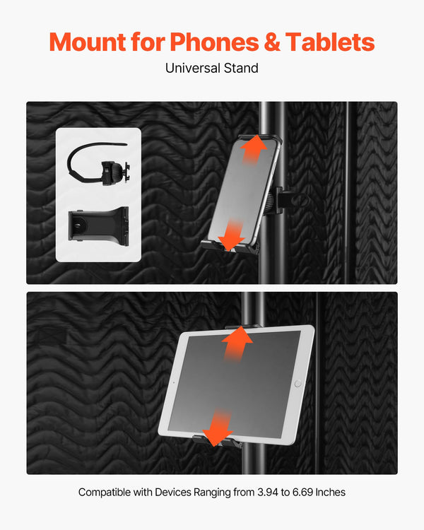 VEVOR Portable Vocal Booth, 6.56 ft Height, Pro-Grade Recording Studio with Travel Bag, Mobile Tablet Stand, Thickened Soundproofing, Sound Isolation Booth for Echo-Free Vocals, Podcasts, Voiceovers