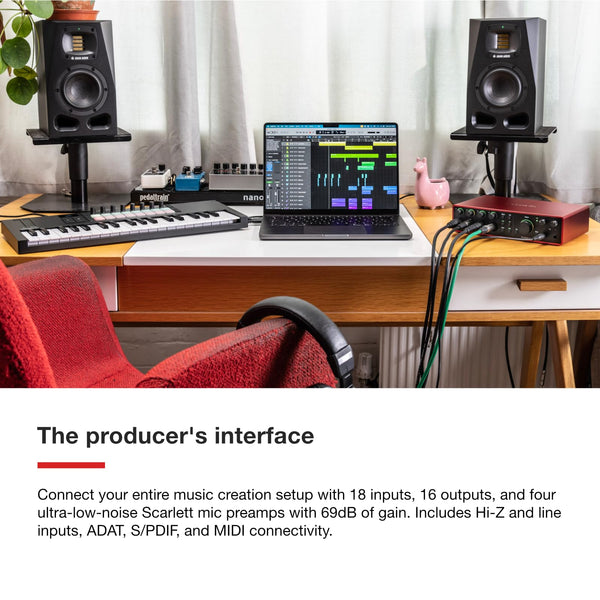 Focusrite Scarlett 18i16 4th Gen USB Audio Interface, for Songwriting, Music Production, Recording, and Podcasting — High-Fidelity, Studio Quality Recording, and All the Software You Need to Record