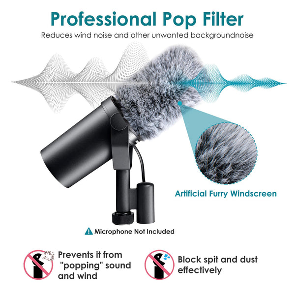YOUSHARES SM7B Pop Filter for Shure Mic, Furry Windscreen Muff Compatible with Shure SM7B, SM7dB Dynamic Vocal Microphone. (Gray)