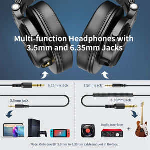 OneOdio A71 Hi-Res Studio Recording Headphones - Wired Over Ear Headphones with SharePort, Monitoring Mixing Foldable Headset with Stereo Sound, 3.5/6.35MM Jack for PC Computer DJ Guitar-Black