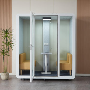GEARONIC Mobile Office Pod Booth, Standard Sound Proof Office Pod for 2 People, Sound Pod Booth with Mobile Roller, LED Lighting System,Fans and AC USB Ports