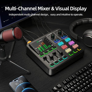 Podcast Equipment Bundle, PUPGSIS Audio Mixer with XLR Dynamic Microphone, Pro-preamp, Bluetooth 5.3, All-in-One Gaming Equipment Set for Podcast Recording, Live Streaming, Video Vocals, PC, Phone, DJ