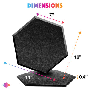 Sonic Acoustics Self-Adhesive 12 Pack Hexagon Acoustic Panels, 14" X 12" X 0.4" High Density Sound Absorbing Panels Sound Proof Insulation Beveled Edge Studio Treatment Tiles-Black