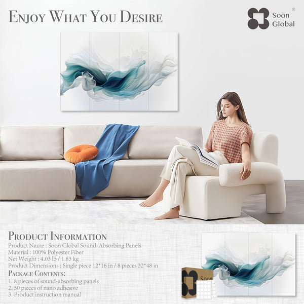 Soon Global 8-Pack Acoustical Wall Panels,48 X 32 Inches Sound Absorbing Panels, Decorative Acoustical Wall Panels, Acoustic Treatment for Recording Studio, Ethereal Illumination