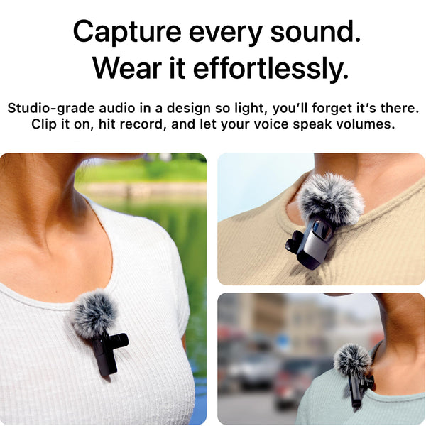Mini Mic Pro Wireless Microphone for iPhone, iPad, Android, Lavalier Microphone for Video Recording - 2 Pack iPhone Mic Crystal Clear Recording with USB-C for Podcast, ASMR
