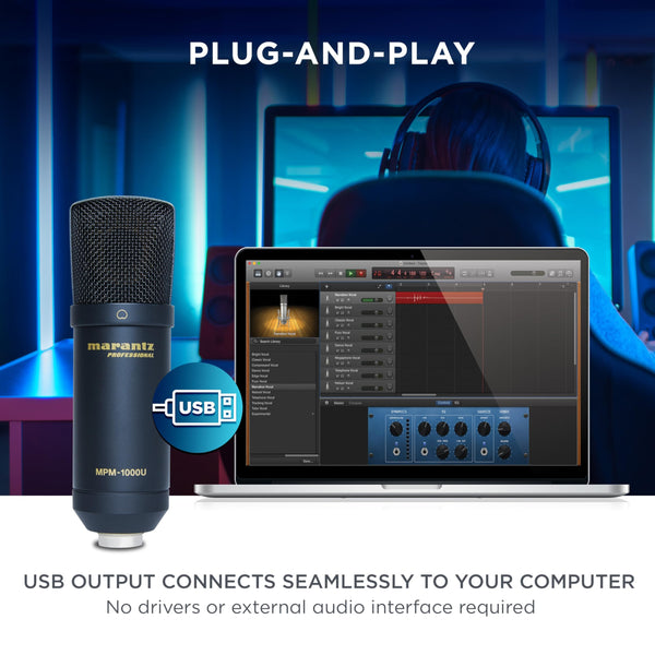 Marantz Professional MPM-1000U USB Condenser Microphone for Gaming, Streaming and Podcasting - Built-In Audio Interface, Desktop Stand, Plug-and-Play, Black