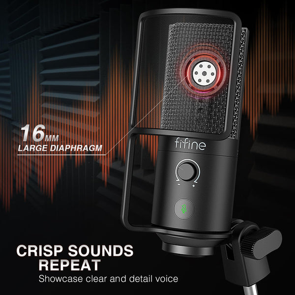 FIFINE USB Podcast Microphone, PC Computer Condenser Microphone Plug & Play Mic Kit with Boom Arm Stand, 16MM Large Diaphragm, Mute Button for Recording Singing Streaming YouTube Gaming-T669PRO1