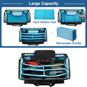 HODRANT Large Rolling DJ Cable Bag, Padded Gig Bag with Detachable Trolley & Divider, Music Gear Case with Multi Pockets for 15.6" Laptop, DJ Gear, Musical Instrument, Sound Equipment Storage