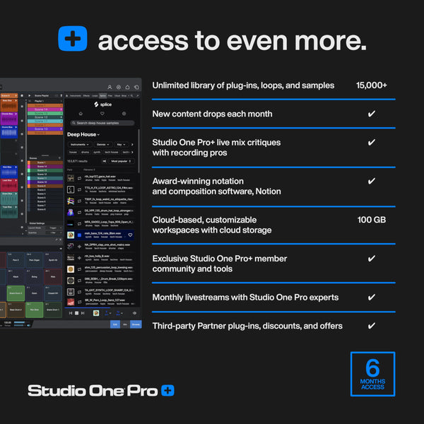 Studio One Pro+ 6 Months Access Key — Music Production Recording Software, Studio One Pro 7 DAW Access plus Extra Access to 100GB Cloud Storage, Plug-Ins, Mix Effects, Loops & Samples