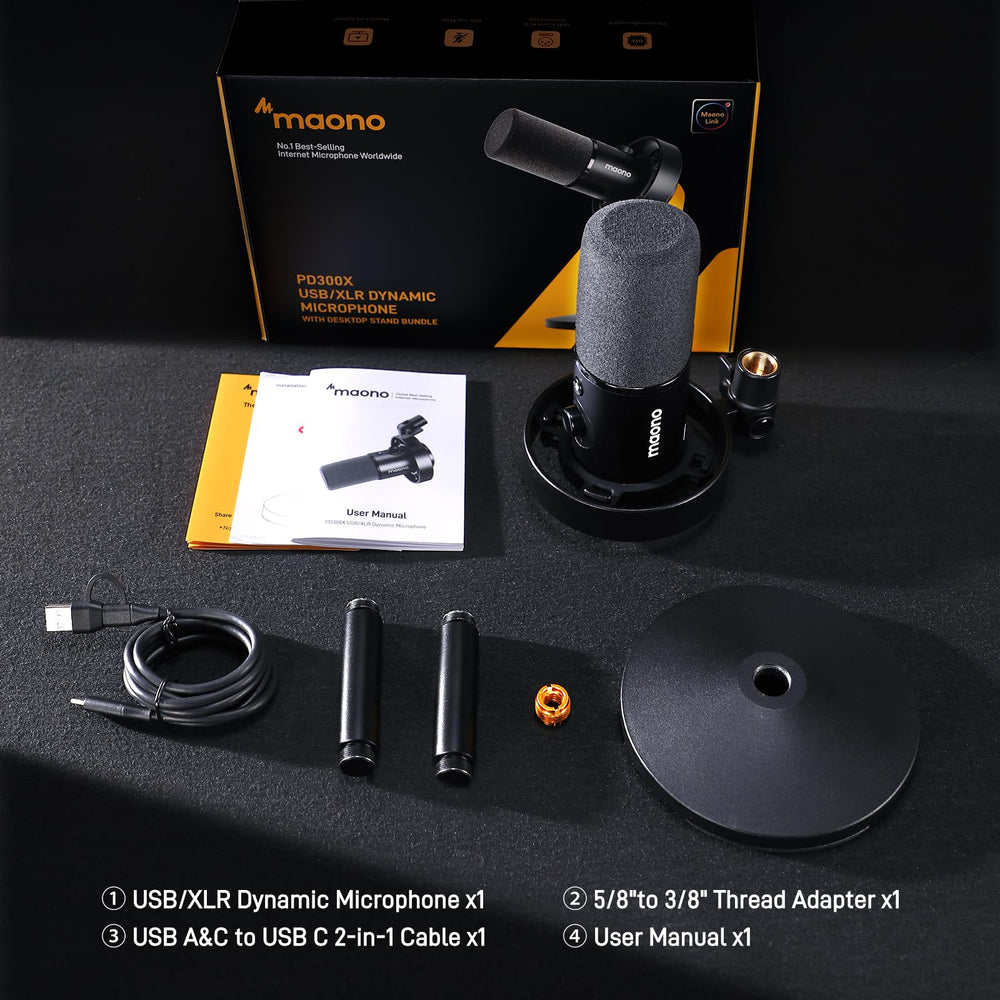 MAONO USB XLR Dynamic Microphone for Podcast: PC Computer Gaming Mic with 192kHz/24bit for Studio Recording Streaming Content Creation PD300XT