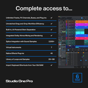 Studio One Pro+ 6 Months Access Key — Music Production Recording Software, Studio One Pro 7 DAW Access plus Extra Access to 100GB Cloud Storage, Plug-Ins, Mix Effects, Loops & Samples
