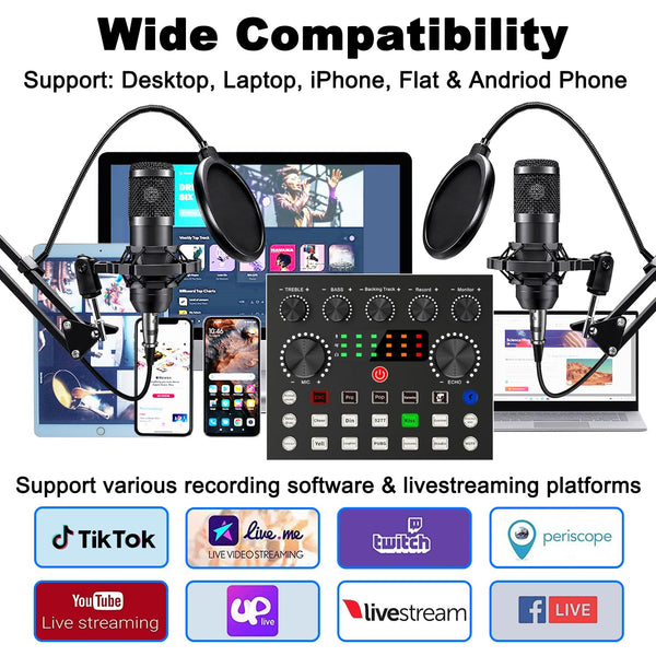 sktome Podcast Equipment Bundle for 2, V8s Voice Changer with BM-800 Podcast Microphone Bundle - Studio Condenser Microphone Perfect for Podcasting, Recording, Singing, Streaming and Gaming