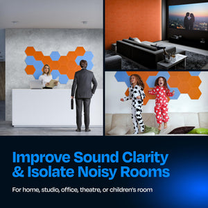 Ekkogo Acoustic Panels 12-Pack Soundproof Wall Panels 12"X10.4"X0.4" Sound Panels High Density Sound Dampening Panels - [Poppy Orange Hexagon]