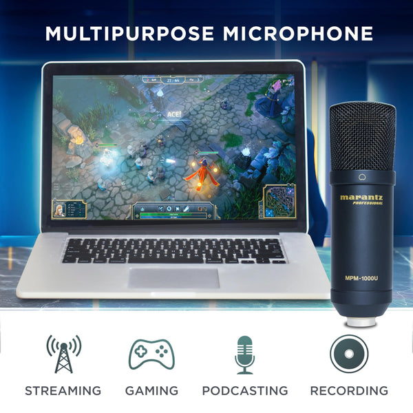 Marantz Professional MPM-1000U USB Condenser Microphone for Gaming, Streaming and Podcasting - Built-In Audio Interface, Desktop Stand, Plug-and-Play, Black