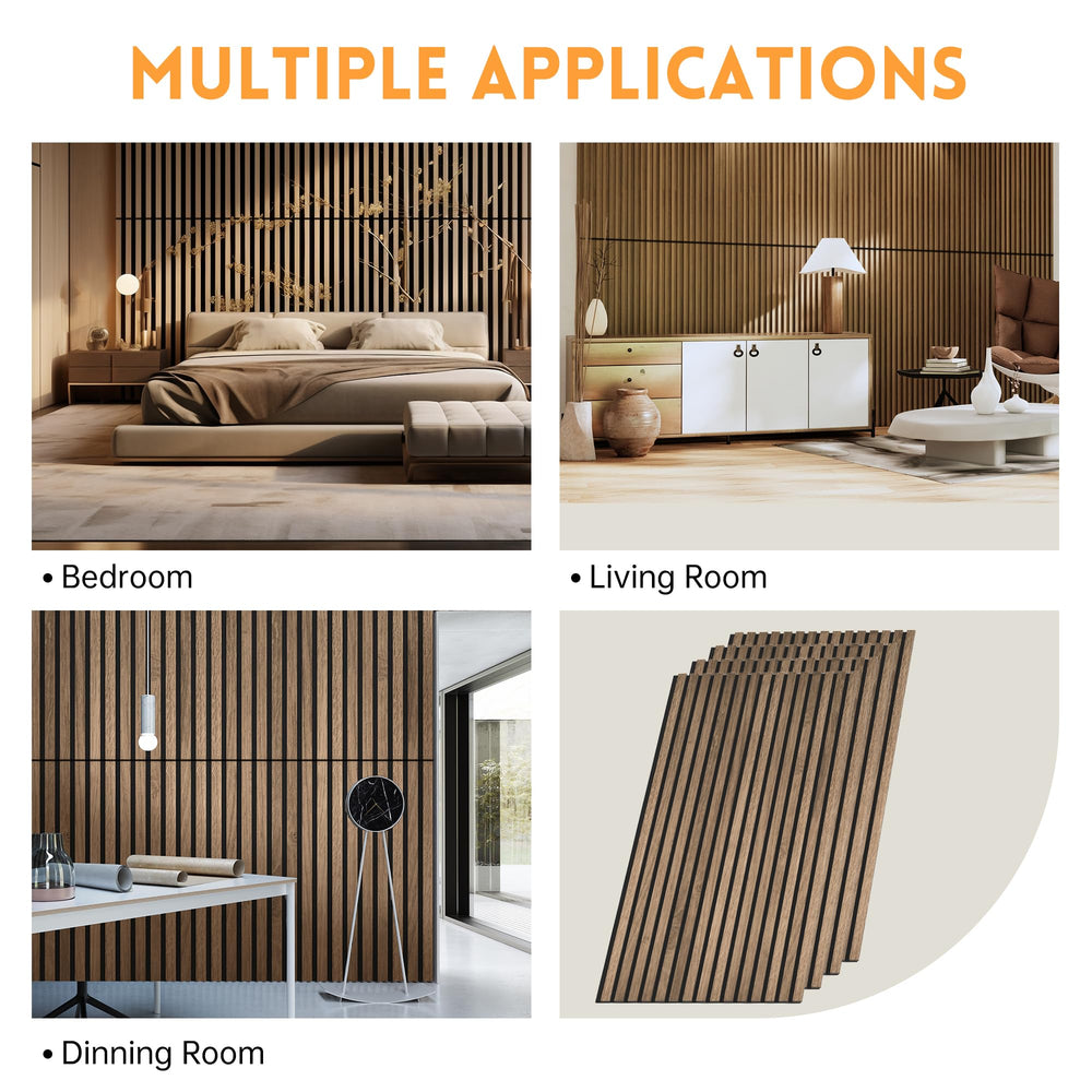 RITOLLO 4-Piece Wood Slat Acoustic Panels for Wall, 48"×24.5" Soundproof Panels, 3D Textured Panel for Interior Wall Decor - Natural Walnut