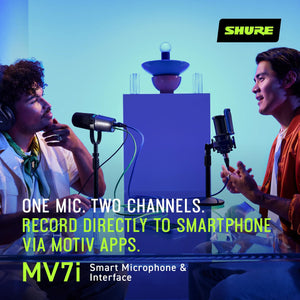 Shure MV7i Smart Microphone with Built-in Audio Interface - Podcast & Musician Mic with 2 Channels, XLR and 1/4", USB-C for Mac/PC/Phone, Advanced DSP Features, All-Metal Design, Auto Level Mode