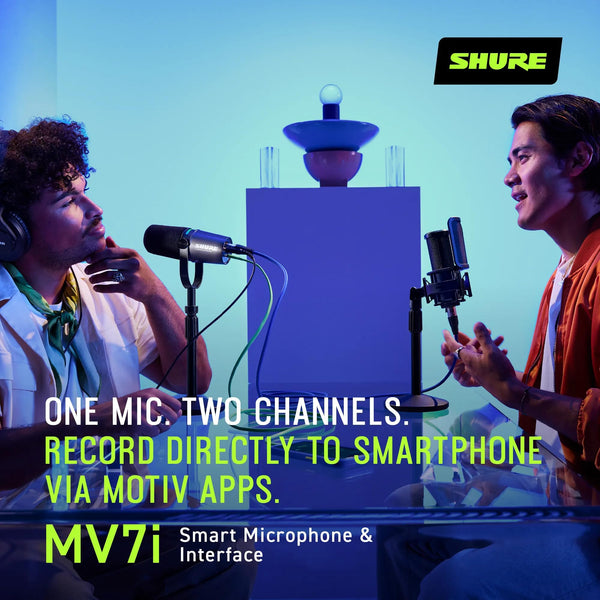 Shure MV7i Smart Microphone with Built-in Audio Interface - Podcast & Musician Mic with 2 Channels, XLR and 1/4", USB-C for Mac/PC/Phone, Advanced DSP Features, All-Metal Design, Auto Level Mode